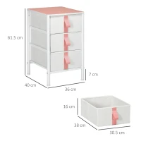 HOMCOM Bedroom Chest of Drawers, Cloth Organizer Unit with Fabric Drawers and Steel Frame, 3 Drawer Dresser, Pink(m-13)