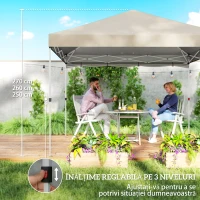 Pavilion pliabil Outsunny Pop-Up 3x3 m cu perete lateral, din metal și țesătură Oxford, bej(m-8)