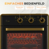 HOMCOM Mini-Backofen, 20 Liter, ölfreies Frittieren, Grillen, Backen, Umluft, 90-230° C, Timer, 1400W, schwarz+gold(m-8)