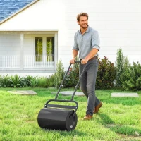 Outsunny Rasenwalze mit U-Griff, Gartenwalze, Gartenrolle, 32 cm Durchmesser, 38 L Wasser-/62 kg Sand, Metall, Schwarz, 58 x 32,5 x 113 cm(m-2)