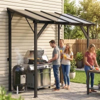 Outsunny Grillpavillon 2,44 x 1,48 m Gartenpavillon mit Pultdach, Gartenlauben mit UV-Schutz 50+ Dunkelgrau(m-2)