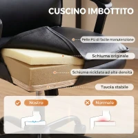 HOMCOM Sedia Ufficio Girevole in Pelle PU, Funzione Dondolo, Schienale Alto, Altezza Regolabile, Capacità 120kg, Nero(m-5)
