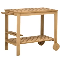 Outsunny Cărucior de Servire pentru Grădină din Lemn de Brad, Cărucior cu Rafturi și Suport pentru Sticle, 95x47x74 cm, Natural(m-11)
