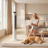 HOMCOM Tower Fan with WiFi Control Standing Floor Fan with Remote Control 116 cm White(m-10)