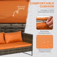 Outsunny 4 Piece Rattan Garden Furniture Set, Outdoor Corner Sofa Set with Storage Table, Loveseats, Cushions - Orange(m-6)