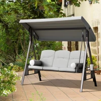 Outsunny Columpio de Jardín de 3 Plazas con Estructura Metálica Toldo y Bandeja para Bebidas para Exterior 116x206x183 cm Gris(m-10)