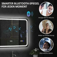 HOMCOM Lustro łazienkowe z podświetleniem LED, mata przeciwmgielna, 3 regulowane kolory, zegar, 600 x 800 mm, kolor srebrny(m-5)