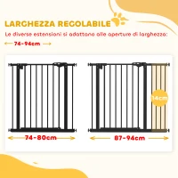 PawHut Cancellino per Cani Regolabile con Chiusura Automatica, in Acciaio e Plastica, 74-100x77 cm Nero(m-7)