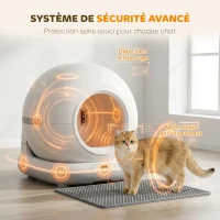 PawHut Litière Chat Autonettoyante 72L, Purification Action, Contrôle par App, Protection de Sécurité, 58,1x47,5x53cm, Blanc(m-6)