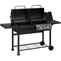 Outsunny Gasgrill BBQ-Grill, inkl. Thermometer, Warmhalteplatten, 161 x 54 x 103 cm, Schwarz + Silber(m-11)