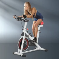HOMCOM Vélo d'appartement avec écran LCD multifonctions vélo biking cardio-training selle et guidon réglables poids volant inertie 8 Kg acier blanc(m-10)