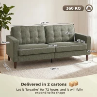 HOMCOM 3 Seater Sofa Button Tufted Upholstered Couch with Wood Legs for Living Room, Green(m-3)
