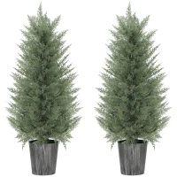 HOMCOM 2er Set Künstliche Zypressenbäume groß 90cm Kunstpflanze, Plastik Künstliche Pflanzen im Topf 15 x 15 x 90 cm Grün(m-12)