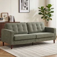 HOMCOM 3 Seater Sofa Button Tufted Upholstered Couch with Wood Legs for Living Room, Green(m-2)