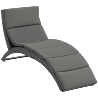 Outsunny Folding Sun Lounger, PE Rattan Garden Lounger Chair with Soft Padded Cushion, Ergonomic Curved Design Sun Bed for Balcony, Garden, Grey