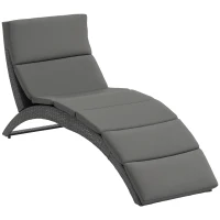 Outsunny Folding Sun Lounger, PE Rattan Garden Lounger Chair with Soft Padded Cushion, Ergonomic Curved Design Sun Bed for Balcony, Garden, Grey(m-1)