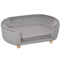 PawHut Sofá para Cães Pequenos com Pés de Madeira Almofada Removível e Capa Lavável  86x55x33 cm Cinzento Claro