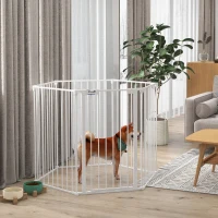PawHut Barieră pliabilă și modulară pentru câini de talie medie, metalică și din plastic, 123x102x90 cm, albă(m-10)