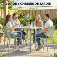 Outsunny Lot de 4 Chaises de Jardin Empilables en Polypropylène Anti-UV Accoudoirs et Dossier à Lattes Ergonomique Gris Vert(m-4)