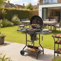 Outsunny Barbecue à charbon Rond avec couvercle Barbecue Rond Extérieur avec Thermomètre, 129 x 63,5 x 106,5 cm, Noir(m-2)