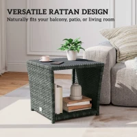 Outsunny Side Table 2-Tier Outdoor Coffee Table with Storage Shelf PS Wood Slat Top/Grey(m-8)