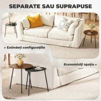 HOMCOM Set 2 Mese de Cafea Suprapozabile cu Cadru din Metal pentru Living și Birou, Nuc și Negru(m-4)