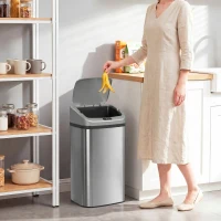 HOMCOM Cubo de Basura Cocina Automático 48 L Sensor Infrarrojo Cierre Automático Antihuellas Acero Inoxidable Plata(m-7)