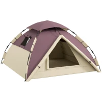Outsunny Tenda da Campeggio 2 Posti con 2 Finestre e Gancio, in Poliestere e Fibra di Vetro, 225x190x130 cm, Cachi(m-1)