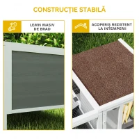 PawHut Cușcă de Exterior pentru Iepuri cu Căsuță, Zonă de Joacă și Tavă, Cușcă din Lemn de Brad, Metal, PET și Acoperiș din Bitum, 105x57,5x51,5 cm, Multicolor(m-5)