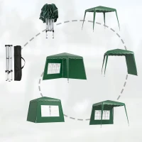 Outsunny Pop Up Gazebo Canopy Tent with 2 Sidewalls and Carry Bag, Height Adjustable, UV50+ Party Tent Event Shelter for Garden, Patio, 2.4 x 2.4m Top / 2.9 x 2.9m Base, Green(m-9)