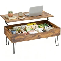 HOMCOM Table Basse Relevable en Bois avec Grand Rangement Caché, Hauteur Réglable, 95 x 50 x 40 cm, Marron Rustique(m-12)