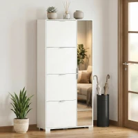 HOMCOM Scarpiera con Specchio, 4 Cassetti Ribalta, Scarpiera Ingresso, Bianco(m-4)