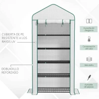 Outsunny Invernadero Resistente de 5 Niveles con 1 Puerta con Cremallera Anti-UV Diseño Ensanchado y Estantes 90x49x193 cm Blanco(m-6)