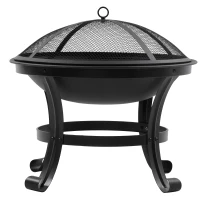 Outsunny Brasero Exterior para Jardín Pozo de Fuego de Acero con Protector de Chispas y Atizador para Hogueras Ø55x50 cm Negro(m-1)