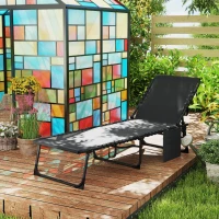 Outsunny Lettino Prendisole Pieghevole con Cuscino, Poggiatesta e Tasca Laterale, 58x189x32.5 cm, Nero(m-10)