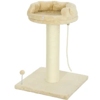PawHut Albero Tiragraffi per Gatti con Lettino e Pallina in Peluche e Palo in Sisal 55x55x83cm Beige(m-11)