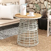 Outsunny Table basse de jardin table d'appoint extérieur ronde en résine aspect rotin acier et plateau composite Ø45 x 50 cm gris(m-2)