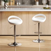 HOMCOM Set 2 Scaune de Bar Rotative cu Suport pentru Picioare, Înălțime Reglabilă, Bază din Oțel, Șezut ABS, Alb(m-2)