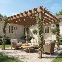 Outsunny 3.6 x 3 m Wooden Pergola Kit, Garden Pergola Gazebo Grape Trellis with Triangle Supports, Maple Wood-effect(m-7)