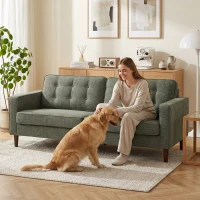 HOMCOM 3 Seater Sofa Button Tufted Upholstered Couch with Wood Legs for Living Room, Green(m-7)