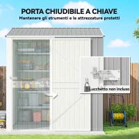 Outsunny Casetta da Giardino Alta in Acciaio da 3.51m² con Prese d'Aria e Porta Bloccabile, 209x177x236 cm, Argento(m-5)