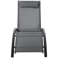 Outsunny Tumbona Reclinable de Aluminio con Respaldo Ajustable en 5 Posiciones y Reposacabezas Extraíble Acolchado Texteline para Jardín Terraza Balcón 171x64x82 cm Gris(m-12)