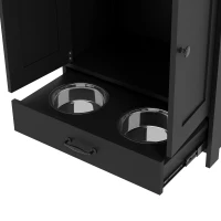 PawHut Pet Feeding Station with Raised Dog Bowls, Adjustable Panel, Hooks, Black(m-11)