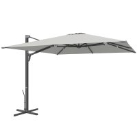 Outsunny Umbrelă Suspendată cu manivelă și bază în cruce, din poliester, aluminiu și metal, 365x297x256 cm, gri deschis