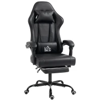 HOMCOM Chaise gaming ergonomique, fauteuil gamer avec support lombaire massant, dossier inclinable, hauteur réglable, noir(m-1)