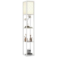 HOMCOM Lampă de Podea 2 în 1 Modernă cu 3 Rafturi, Soclu E27, 26 x 26 x 160 cm, Alb(m-11)