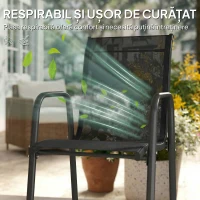 Outsunny Set 6 Scaune Empilabile și Respirabile cu Cotiere și Spătar Înalt, din Metal și Poliester, 51L x 69A x 87Î cm, Negru(m-7)