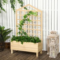 Outsunny Garden Planters with Trellis for Vine Climbing, Distressed Wooden Raised Beds, 90x43x150cm, Natural Tone(m-2)