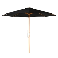 Outsunny Umbrelă de Grădină 3 m cu Stâlp din Lemn, 8 Spițe și Acoperire din Poliester, Neagră