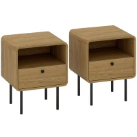 HOMCOM Table de chevet étroite table d'appoint compartiment ouvert et 1 tiroir pieds en acier 40 x 36 x 50 cm, effet bois chêne(m-1)